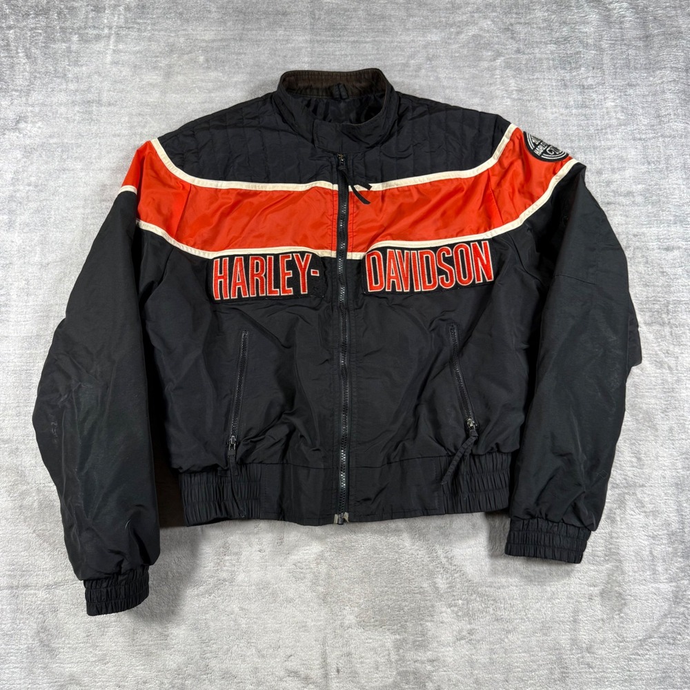 Vintage Harley Davidson Jacket Mens XL Black Bomber Racing Embroidered Biker